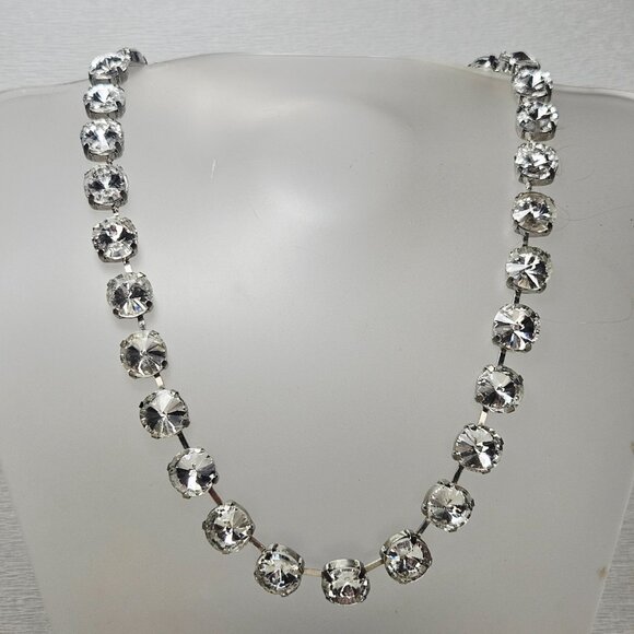 Walker Rose Clear Rivoli Crystal Rhinestone Silver Bling Necklace - Picture 2 of 6
